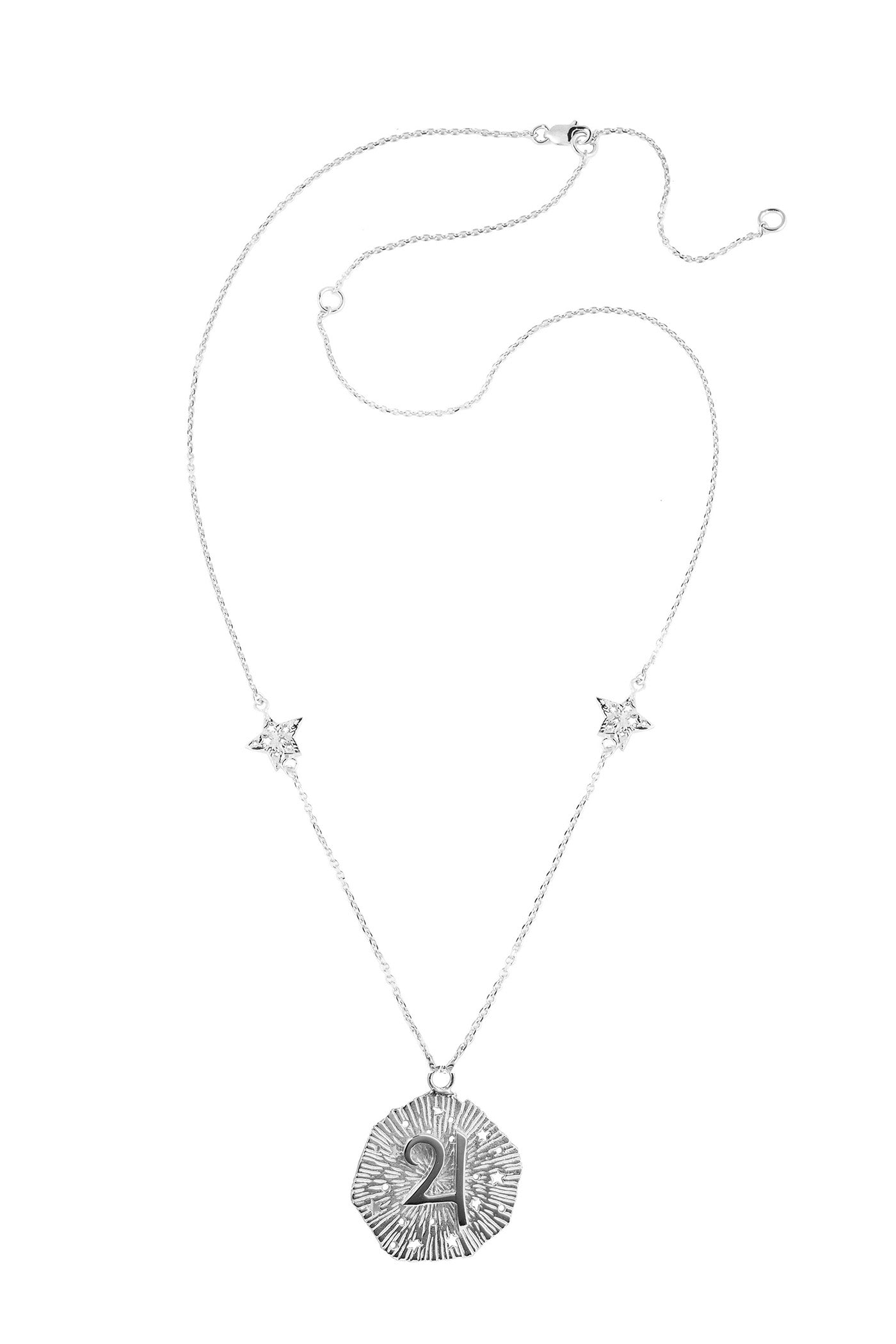 Medium Jupiter pendant with stars, 57 cm, Silver