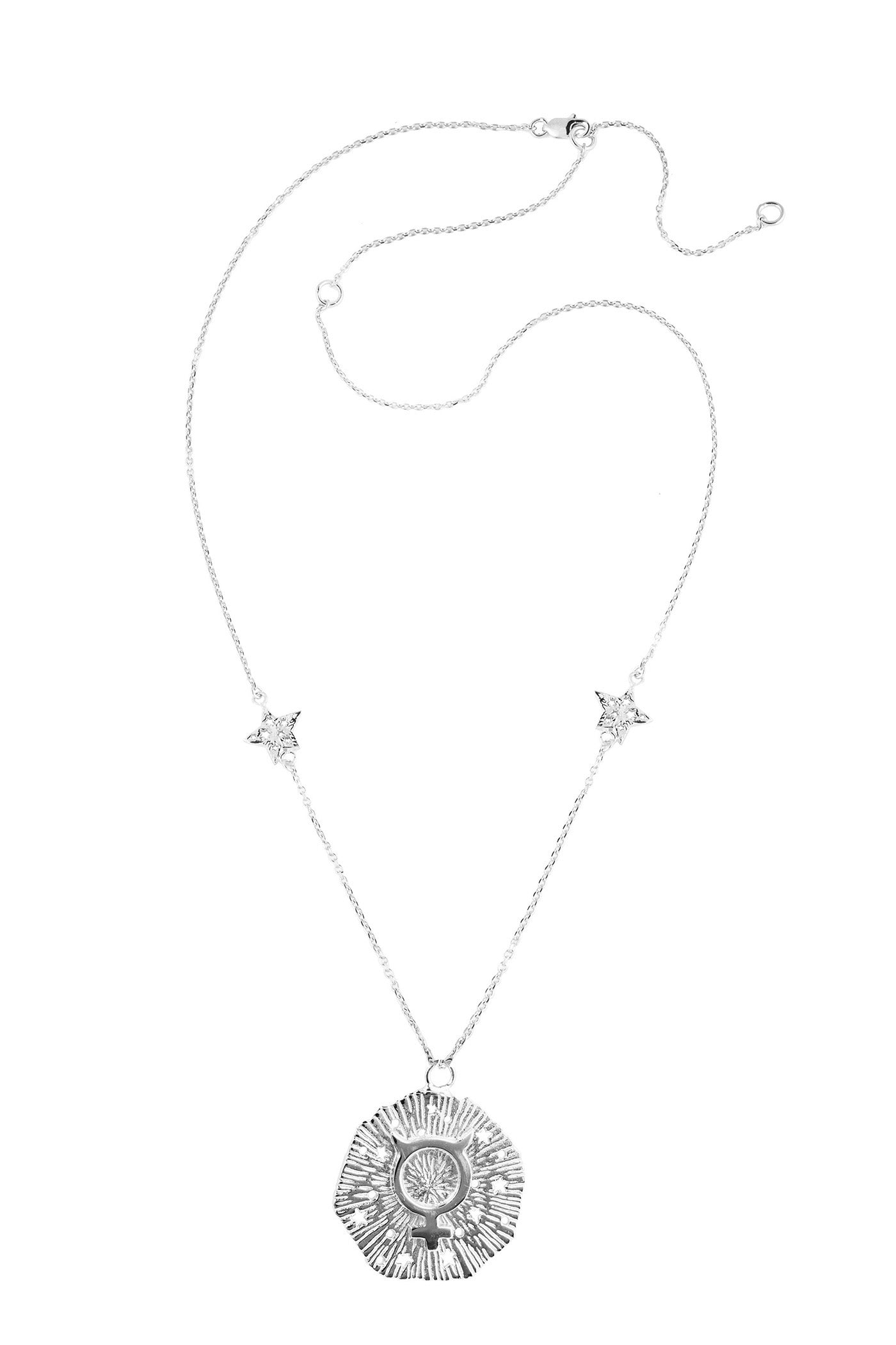 Medium Mercury pendant with stars, 57 cm, Silver