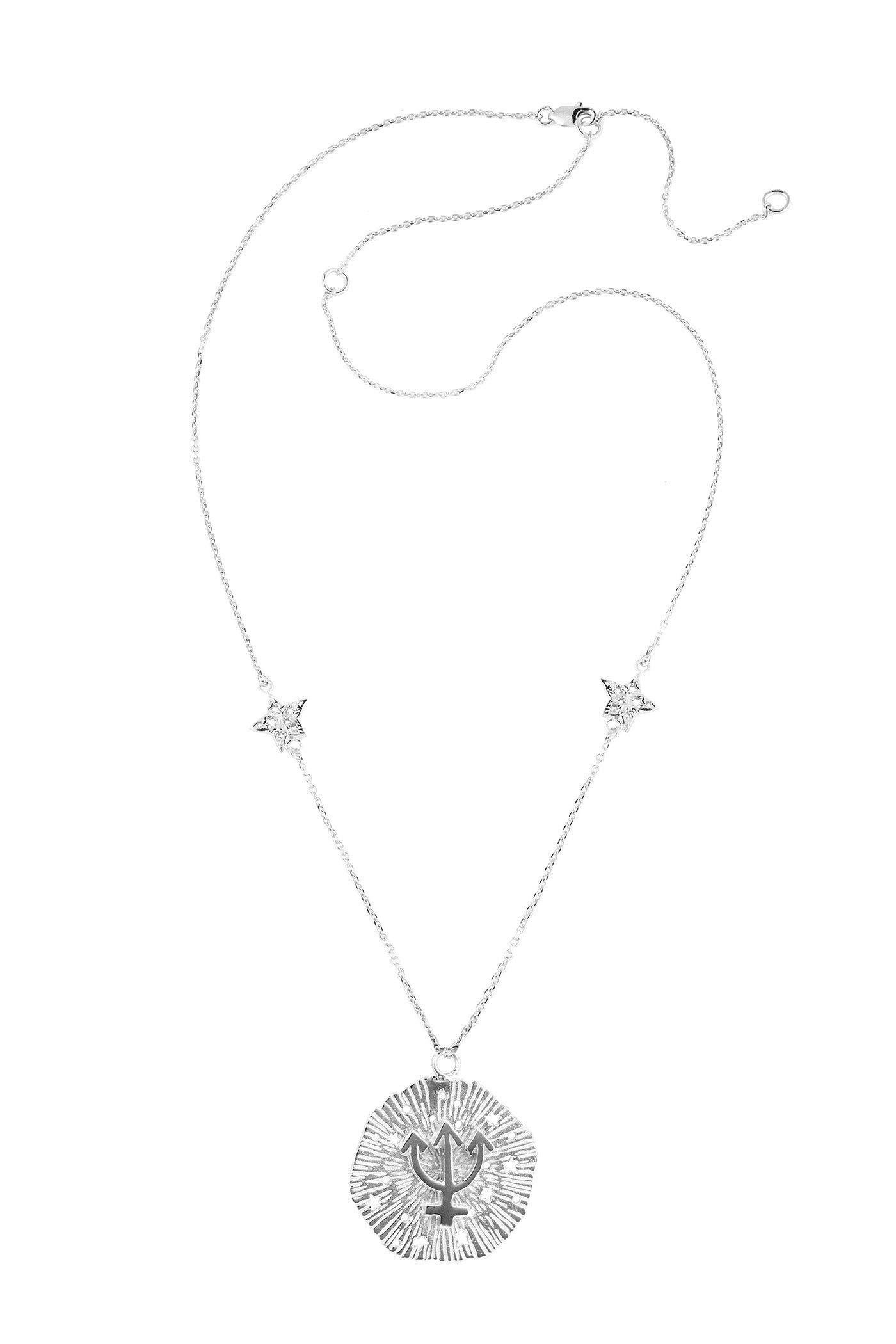 Medium Neptune pendant with stars, 57 cm, Silver