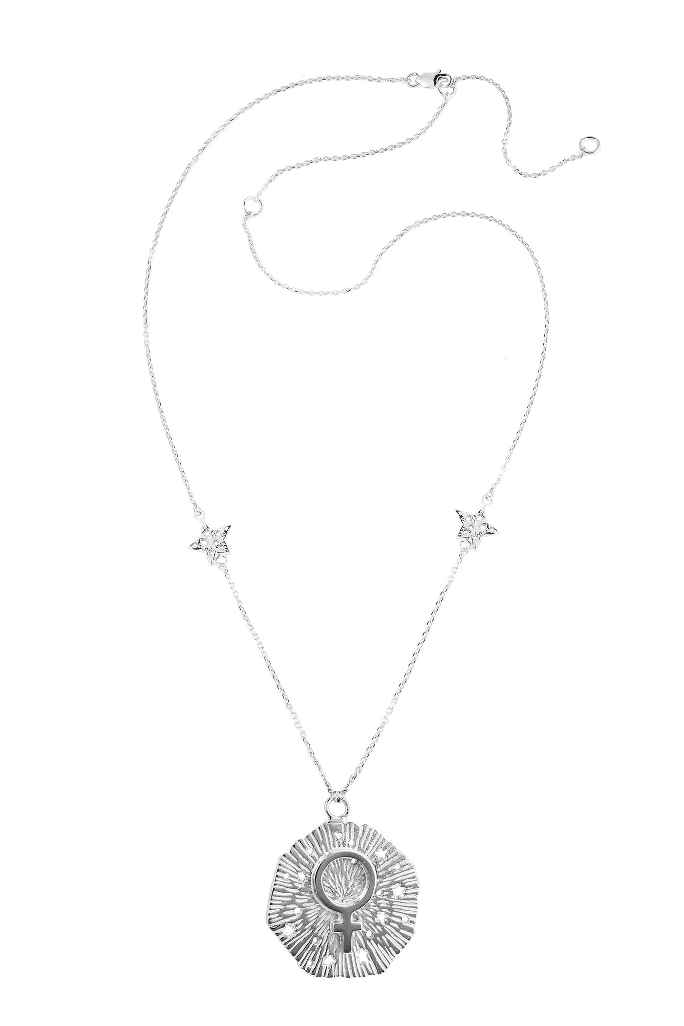 Venus with 2 stars on the chain necklace. 57 cm. Silver