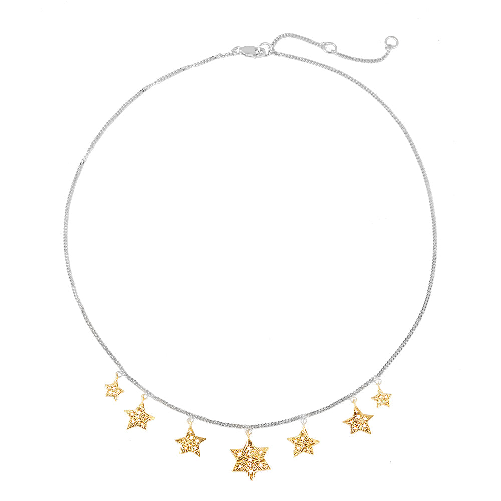 7 stars necklace. Silver, partly gold-plated