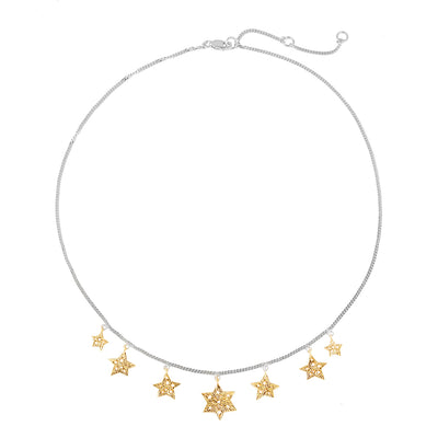 7 stars necklace. Silver, partly gold-plated