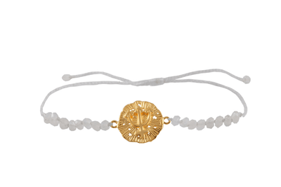 Neptune Medallion Amulet bracelet with beads. Gold plated