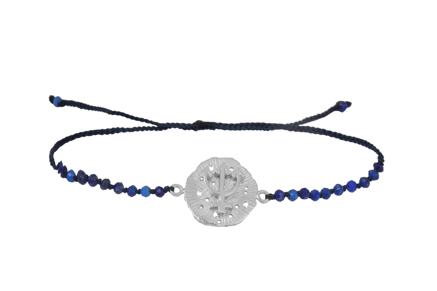 Neptune Medallion Amulet bracelet with beads. Silver