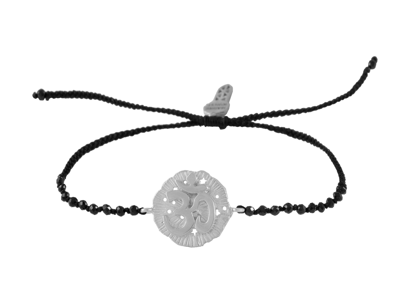 Om medallion talisman bracelet with beads. Silver