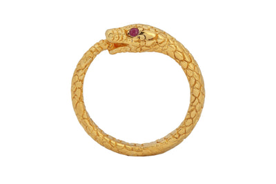 Snake ring with 2 stones. Silver, gold-plated