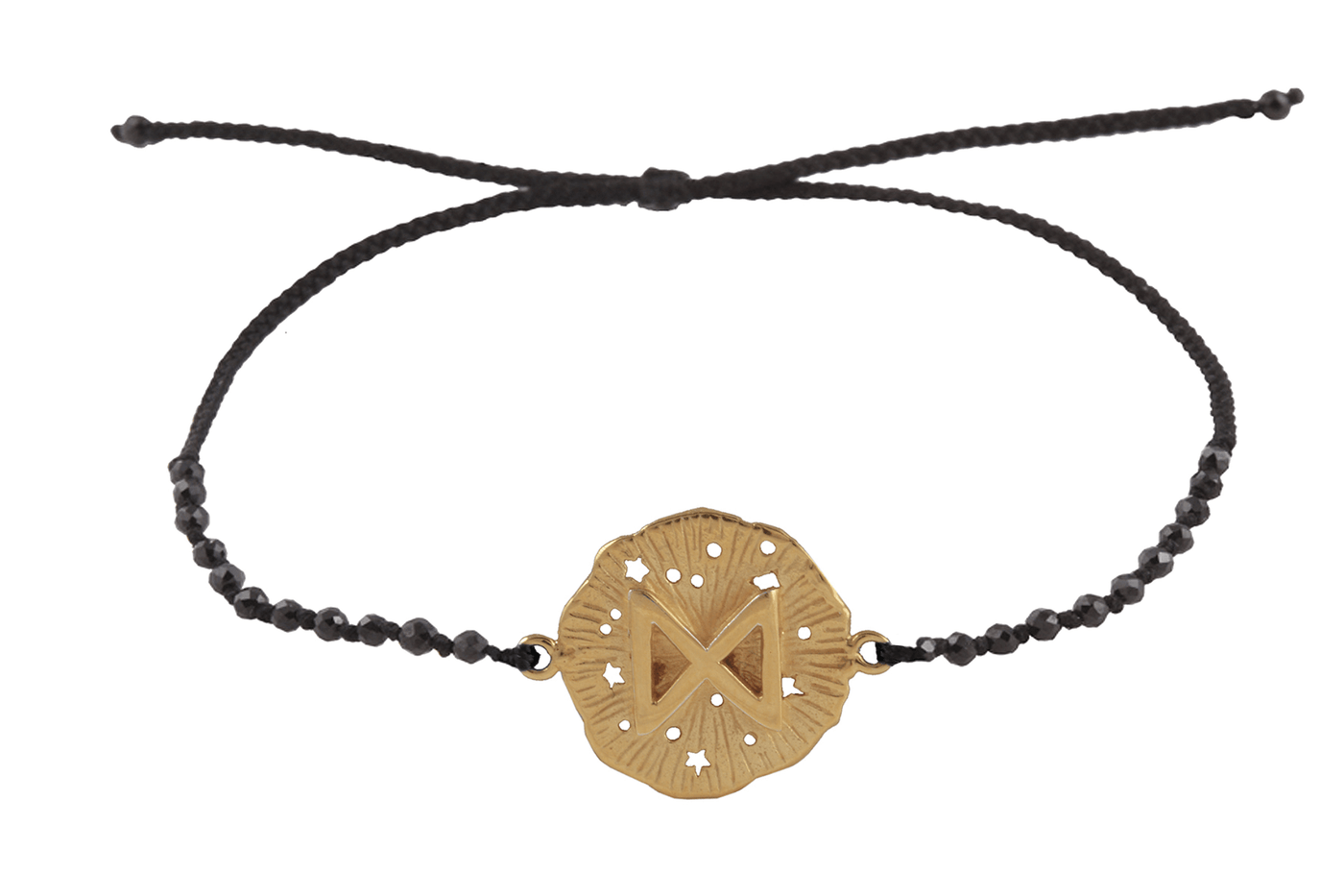 Runic medallion amulet Dagaz bracelet with beads. Gold plated