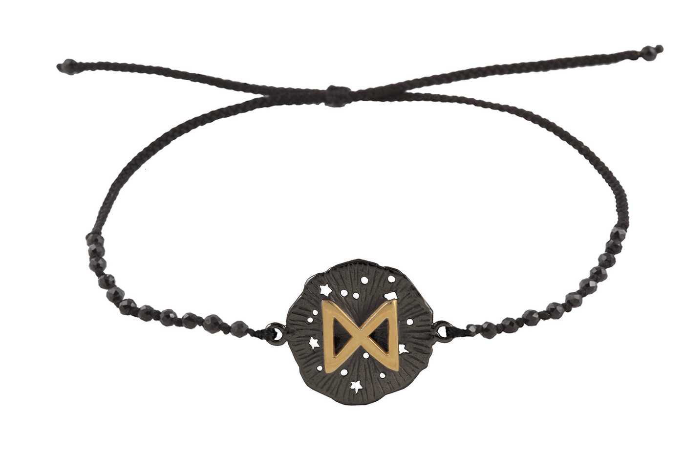 Runic medallion amulet Dagaz bracelet with beads. Gold plated and oxide