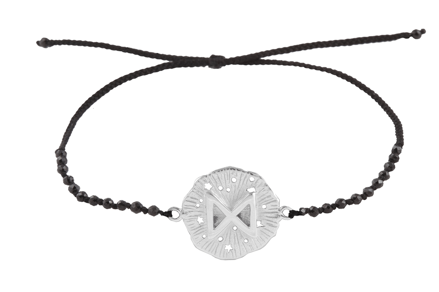 Runic medallion amulet Dagaz bracelet with beads. Silver