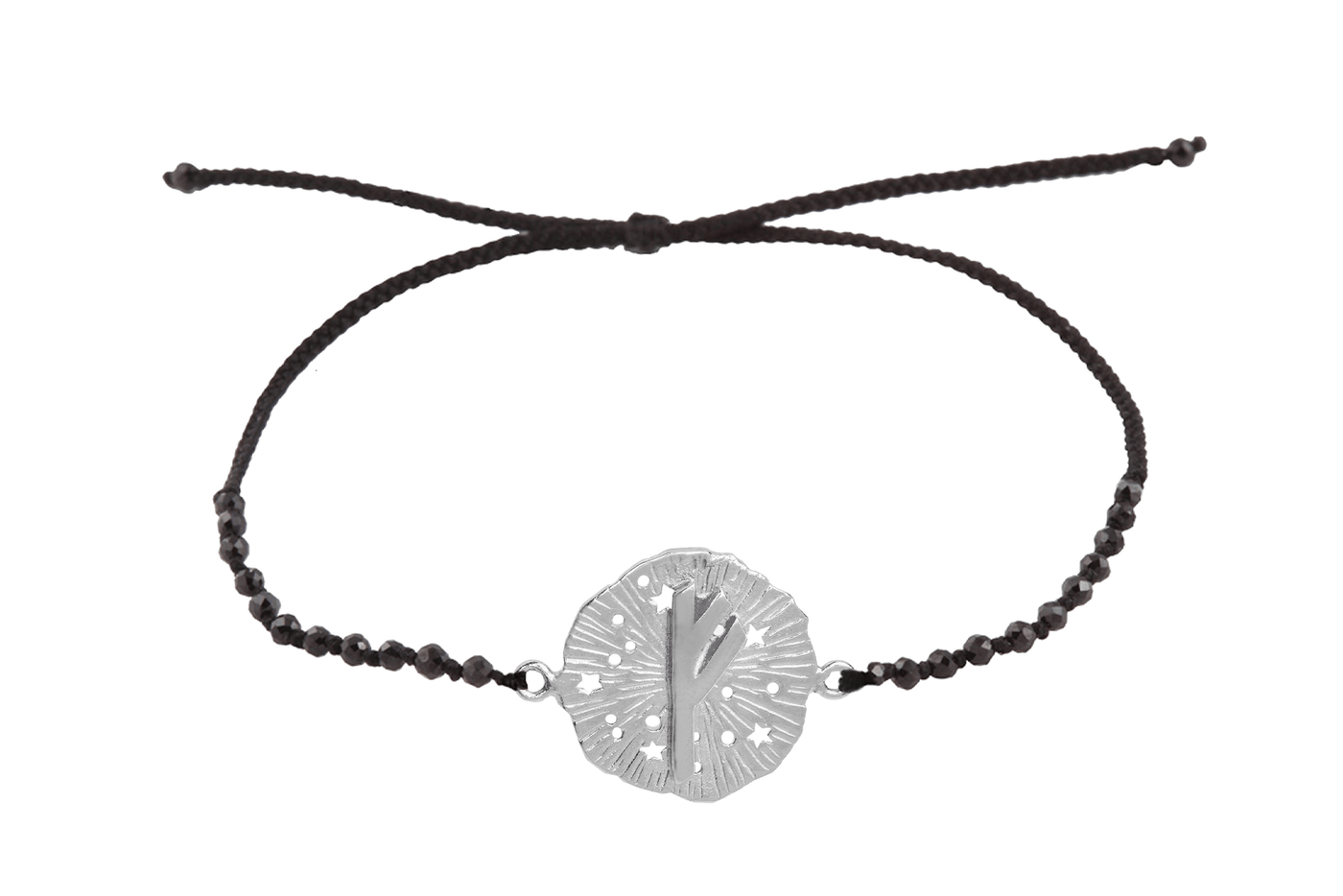 Runic medallion amulet Fehu bracelet with beads. Silver