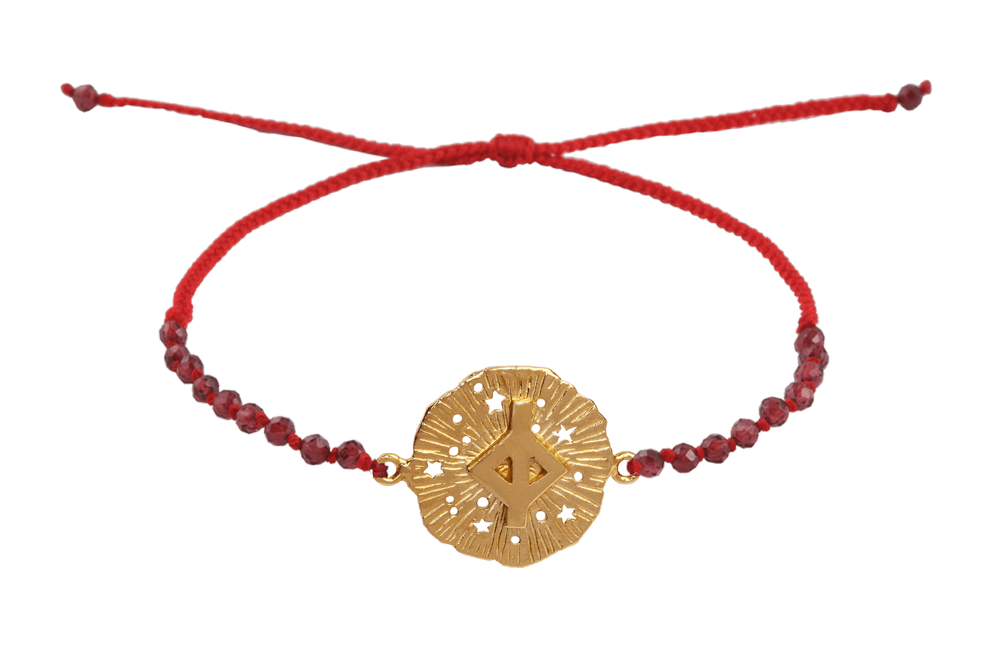 Runic medallion amulet Jera bracelet with beads. Gold plated