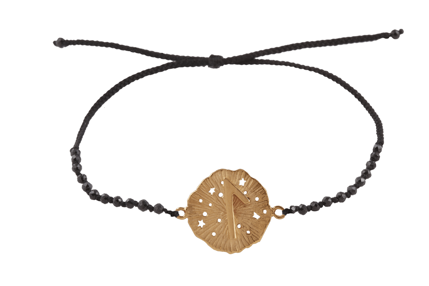 Runic medallion amulet Laguz bracelet with beads. Gold plated