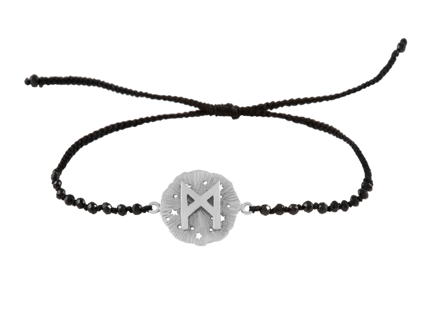 Runic medallion amulet Manaz bracelet with beads. Silver