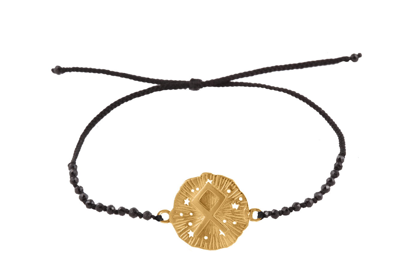 Runic medallion amulet Odal bracelet with beads. Gold plated