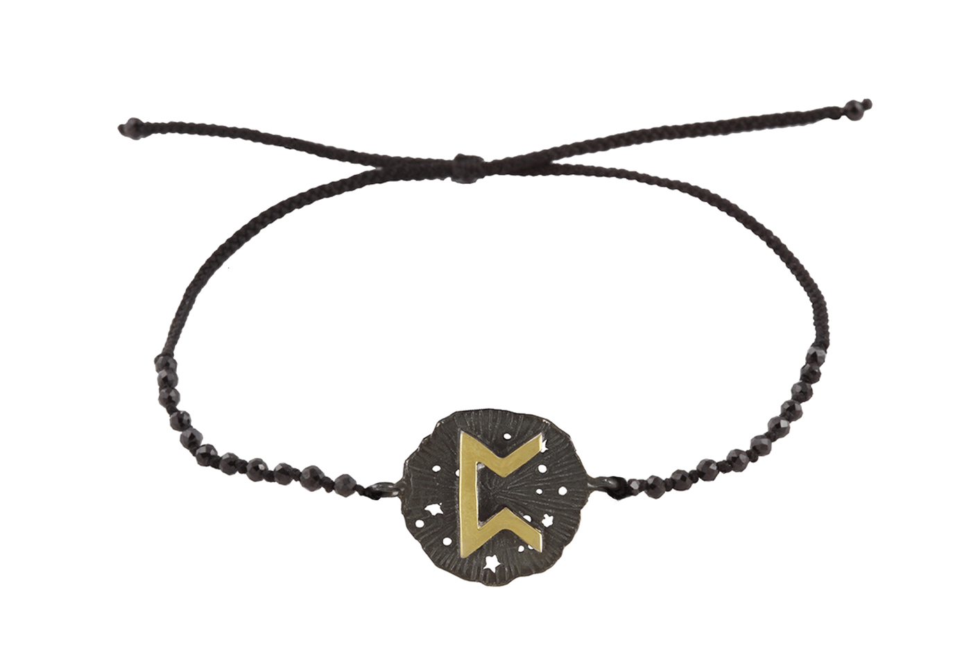 Runic medallion amulet Perth bracelet with beads. Gold plated and oxide