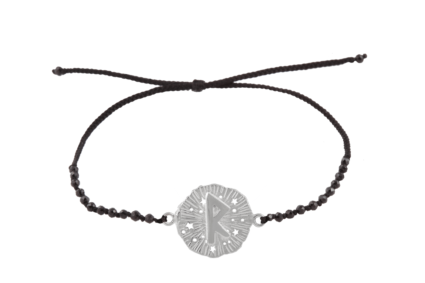 Runic medallion amulet Raido bracelet with beads. Silver