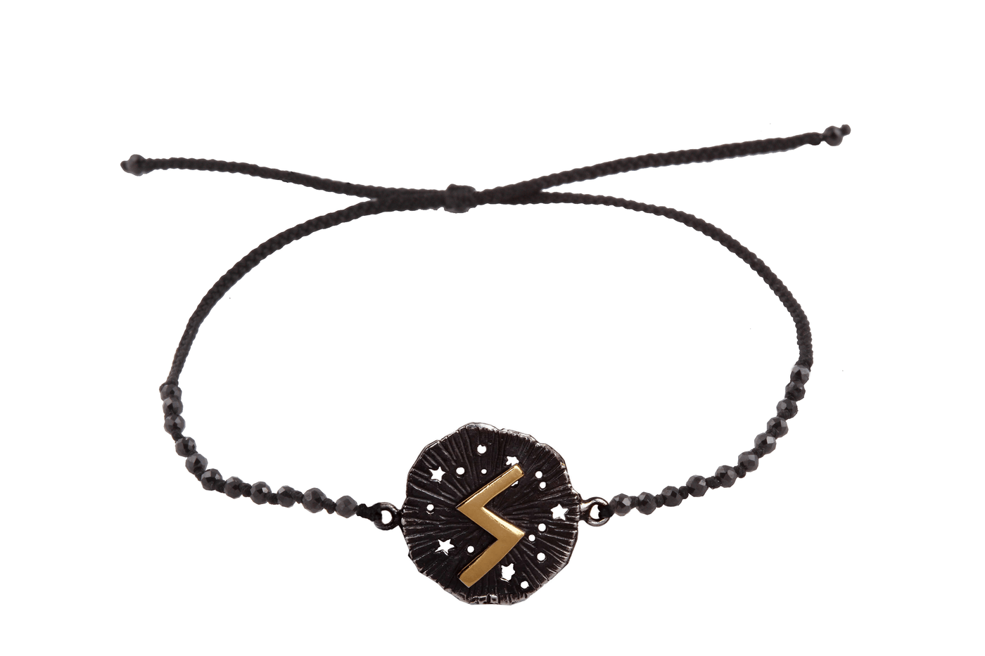 Runic medallion amulet Soulo bracelet with beads. Gold plated and oxide