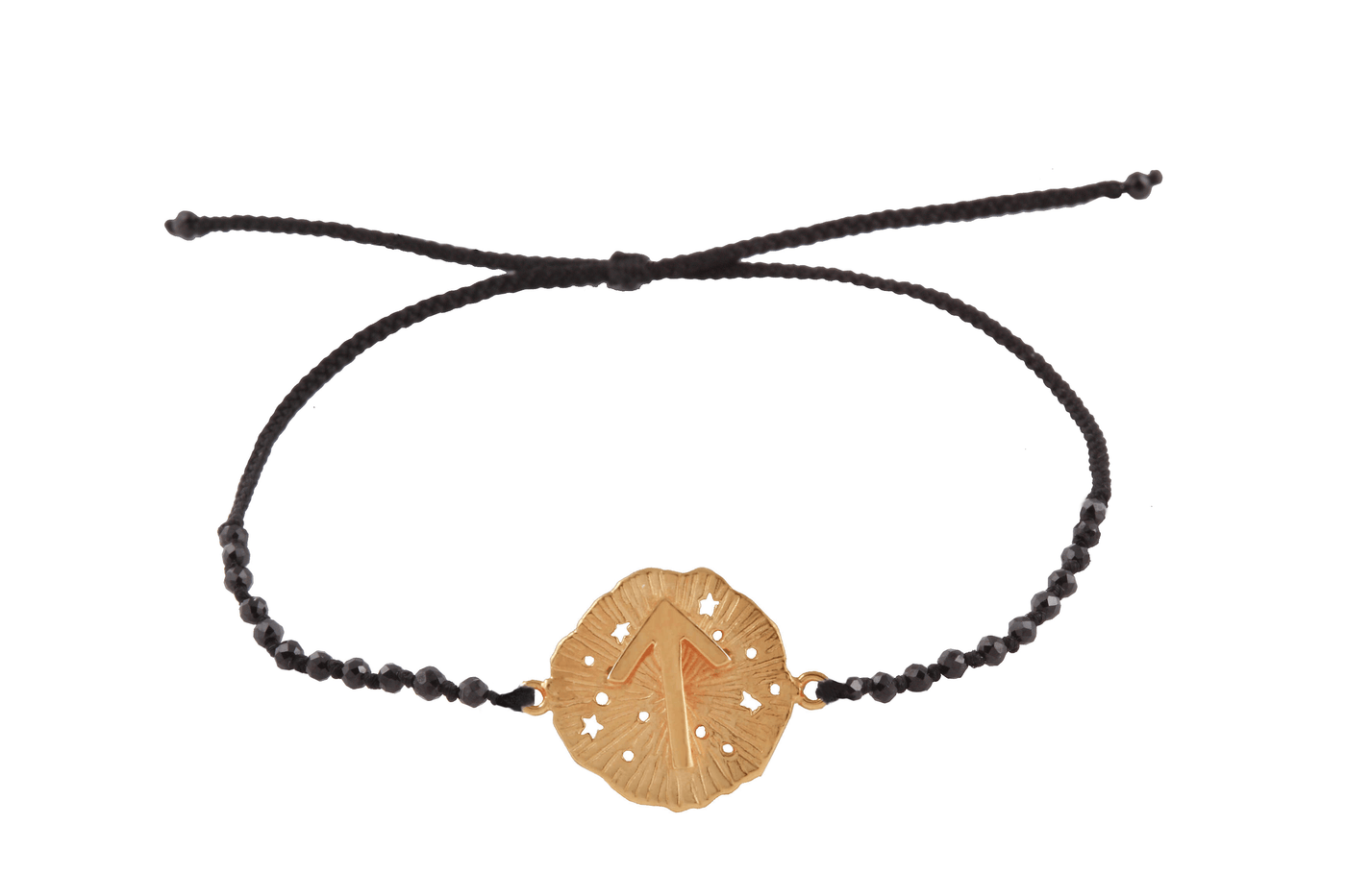 Runic medallion amulet Tiwaz bracelet with beads. Gold plated