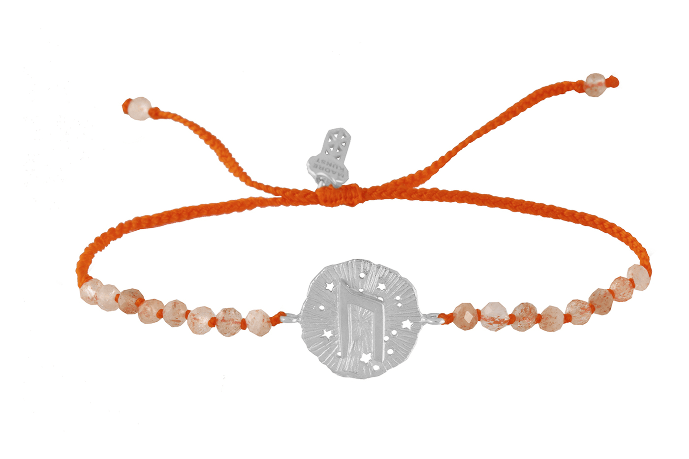 Runic medallion amulet Uruz bracelet with beads. Silver