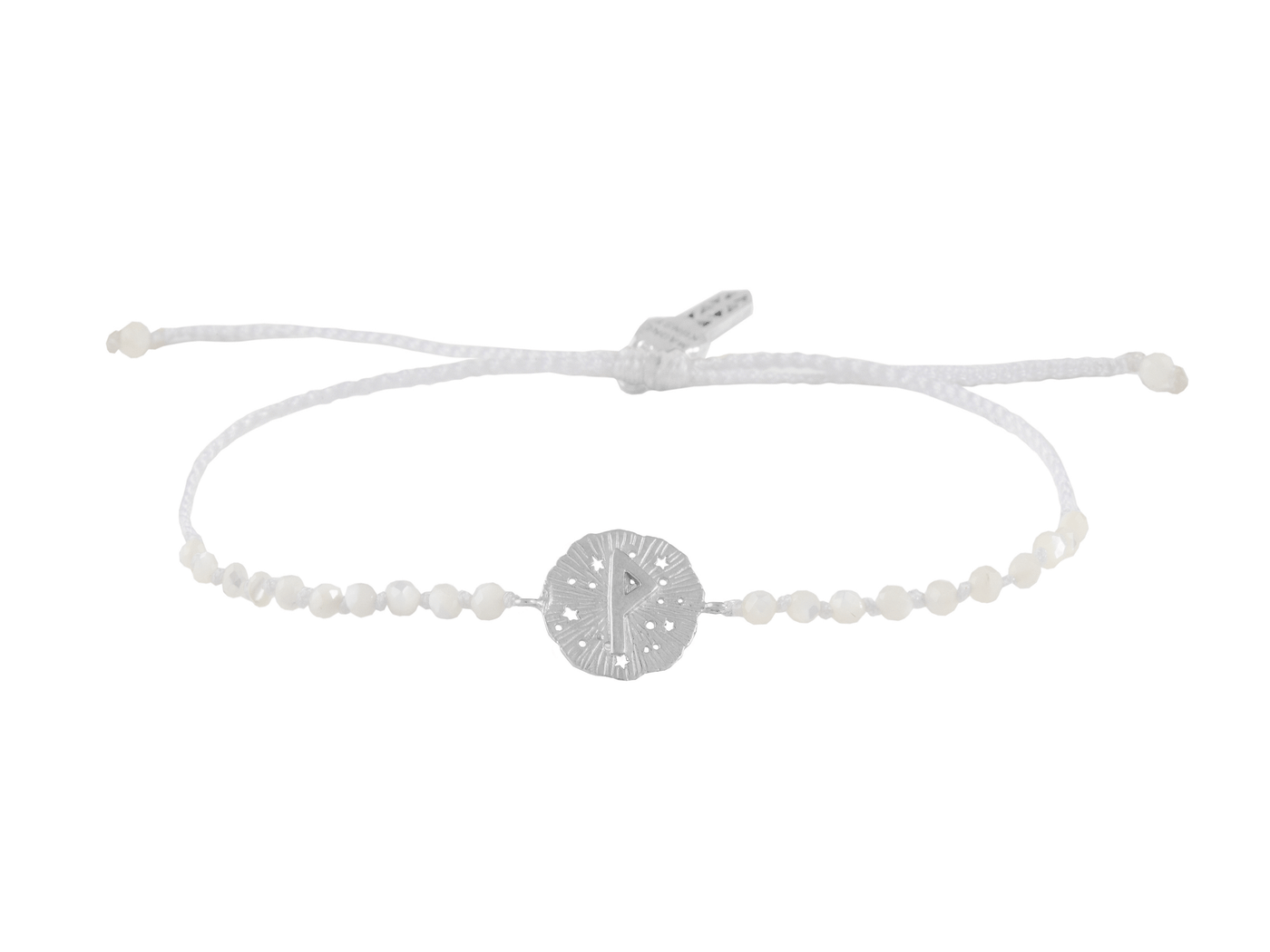 Runic medallion amulet Wunjo bracelet with beads. Silver