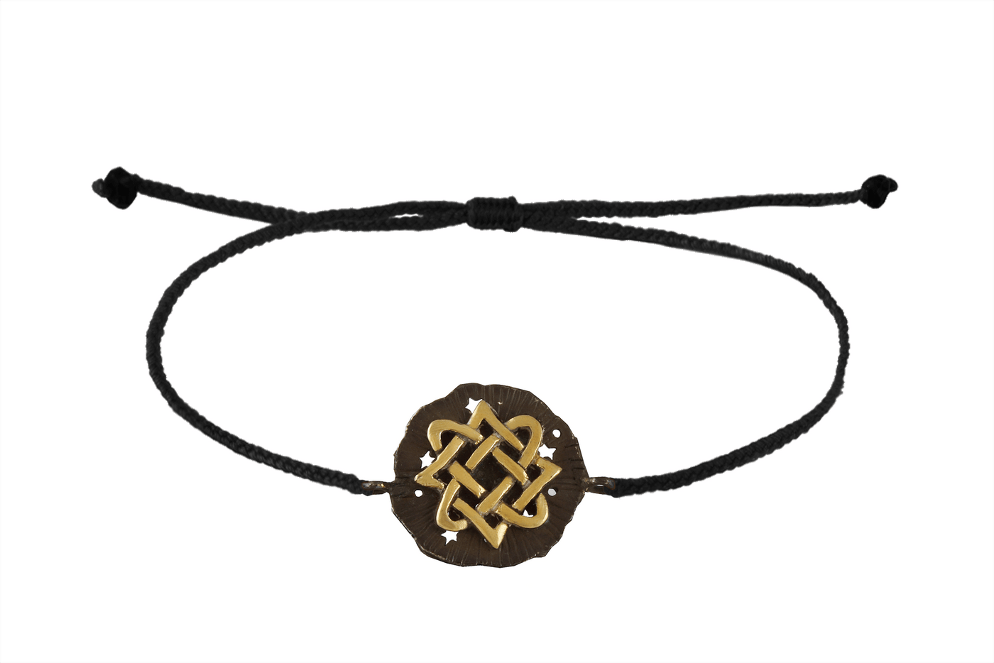 String bracelet with Lada medallion amulet. Gold plated and oxide