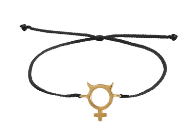 String bracelet with Mercury amulet. Gold plated