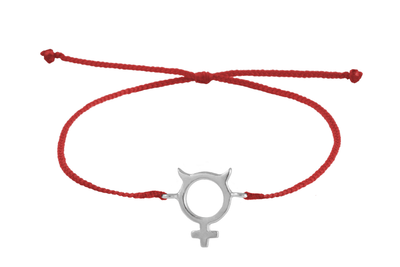 String bracelet with Mercury amulet. Silver