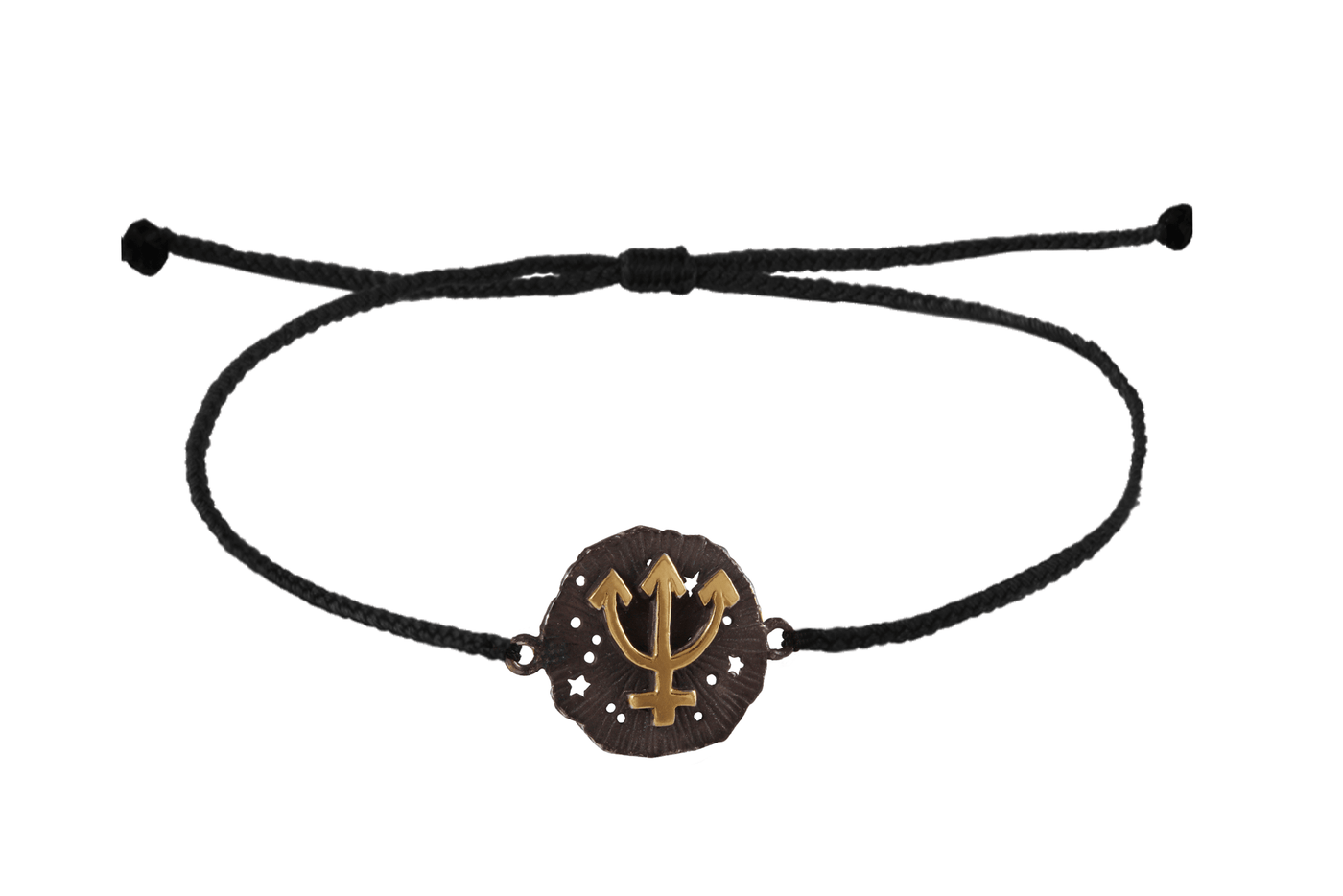 String bracelet with Neptune medallion amulet. Gold plated and oxide