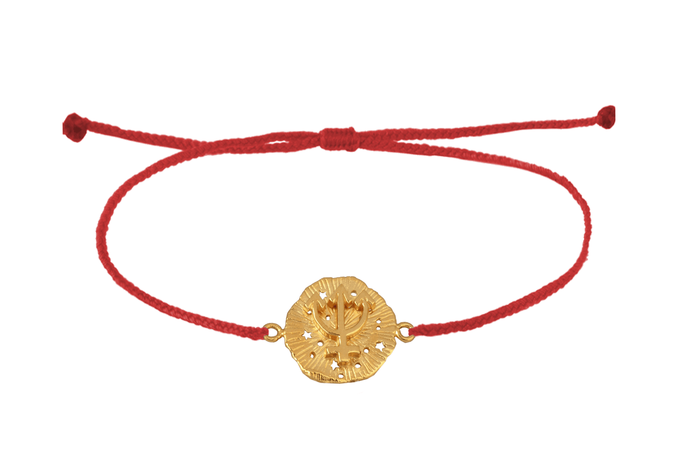 String bracelet with Neptune medallion amulet. Gold plated