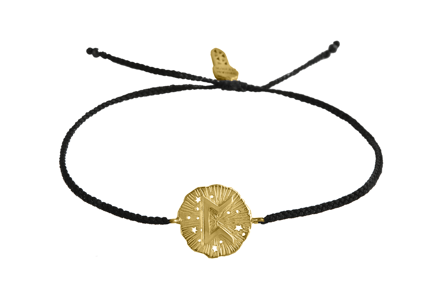 String bracelet with Perth runic medallion talisman. Gold plated