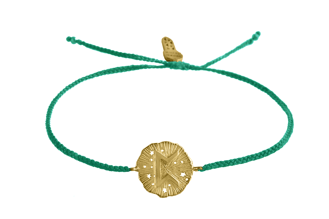 String bracelet with Perth runic medallion talisman. Gold plated