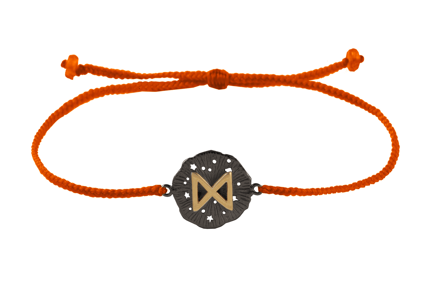 String bracelet with runic medallion amulet Dagaz. Gold plated and oxide