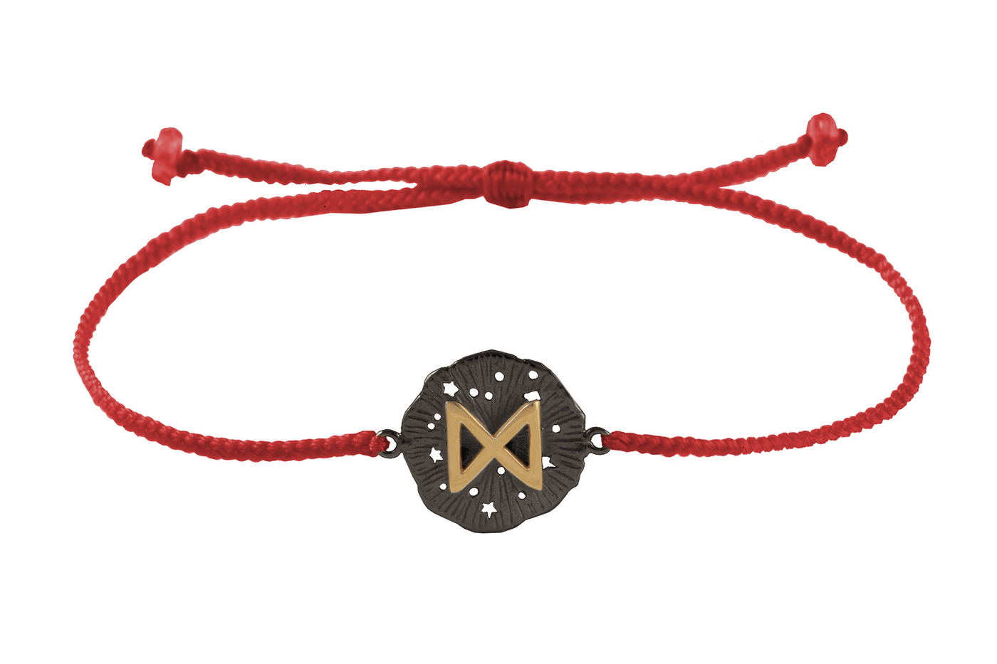String bracelet with runic medallion amulet Dagaz. Gold plated and oxide