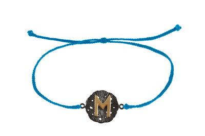 String bracelet with runic medallion amulet Ewaz. Gold plated and Oxide