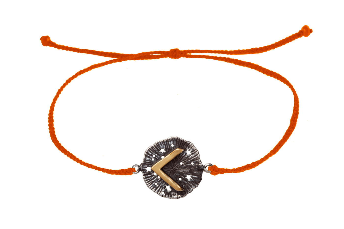 String bracelet with runic medallion amulet Kenaz. Gold plated and oxide