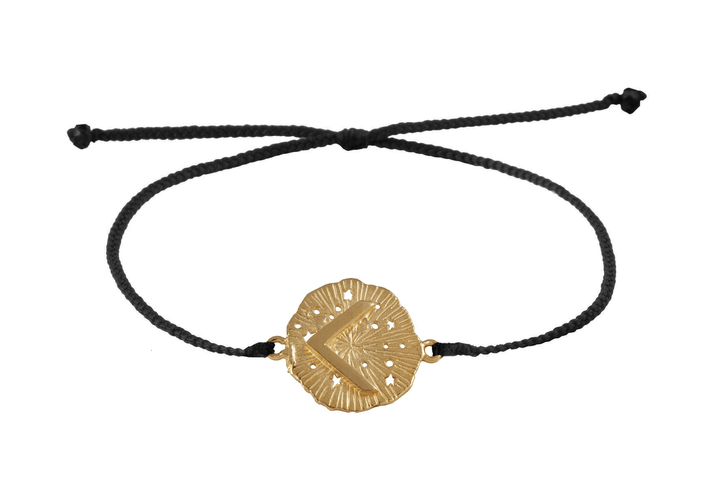 String bracelet with runic medallion amulet Kenaz. Gold plated