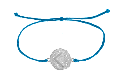 String bracelet with runic medallion amulet Kenaz. Silver