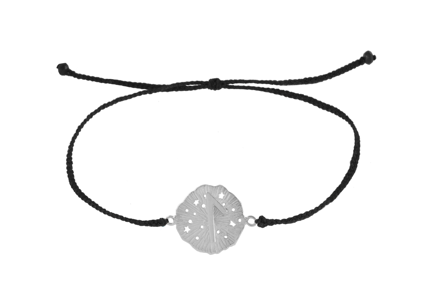 String bracelet with runic medallion amulet Laguz. Silver
