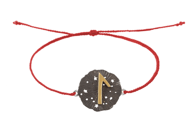 String bracelet with runic medallion amulet Laguz. Gold plated and oxide