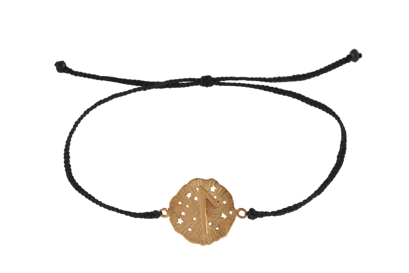 String bracelet with runic medallion amulet Laguz. Gold plated