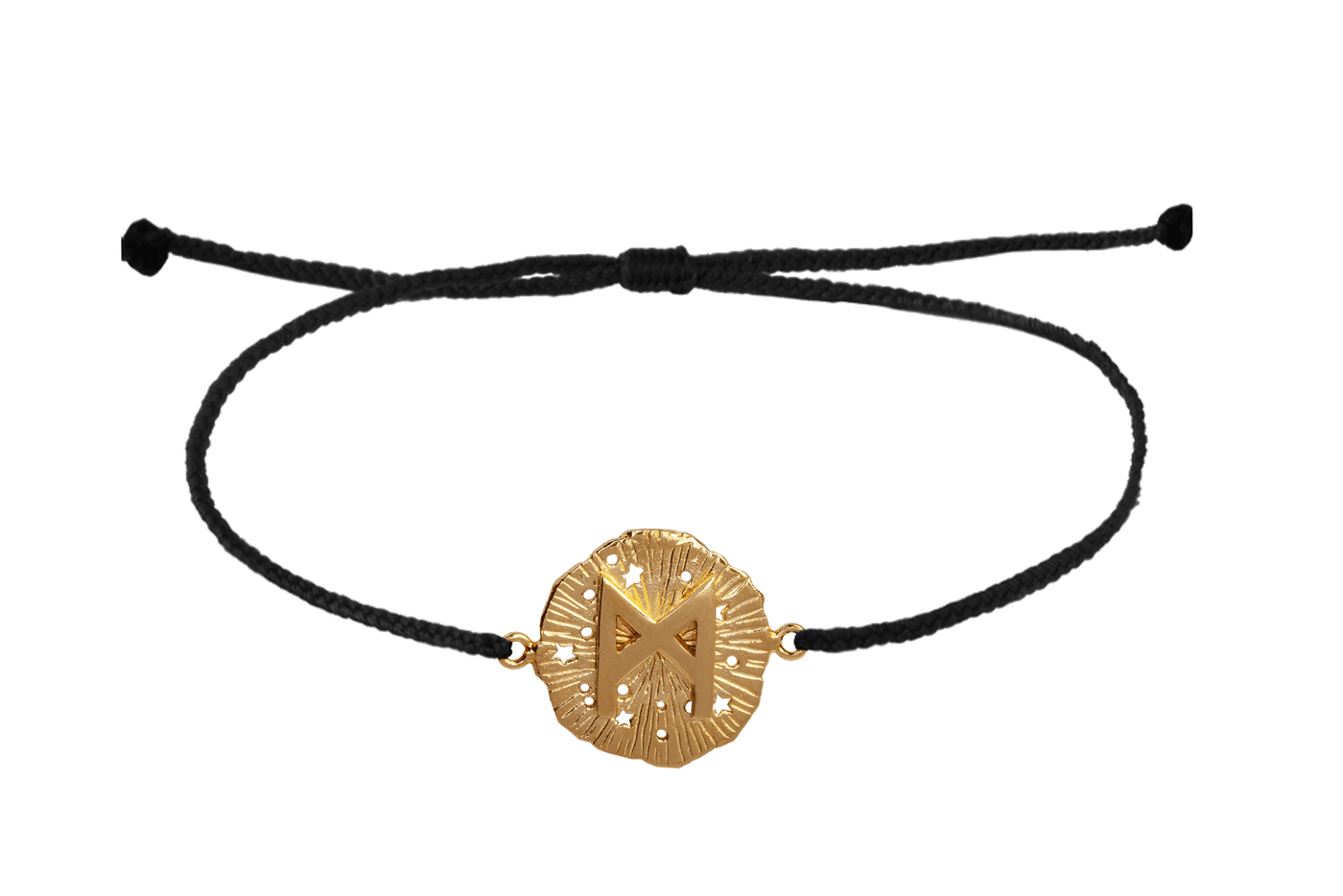 String bracelet with runic medallion amulet Manaz. Gold plated