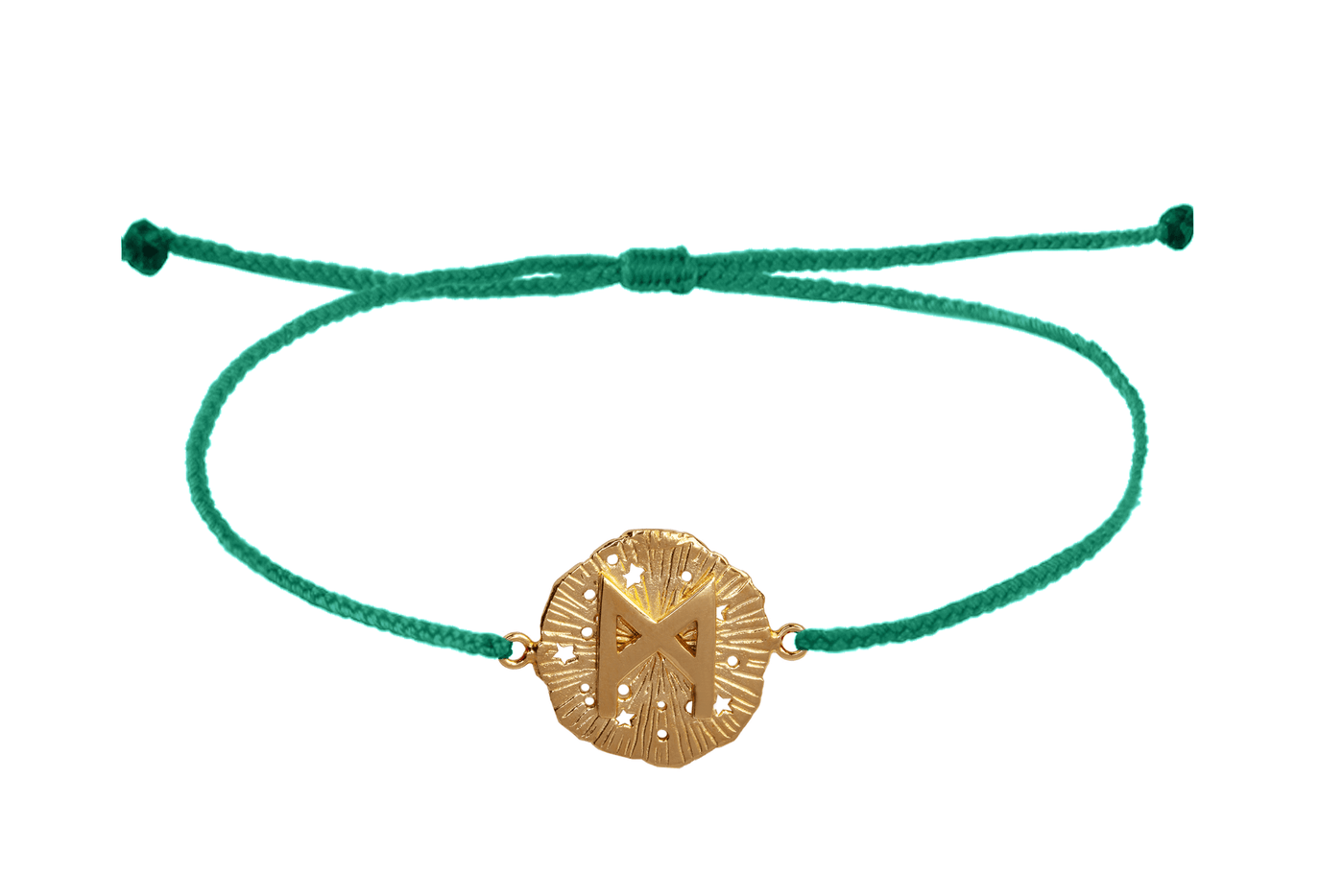 String bracelet with runic medallion amulet Manaz. Gold plated