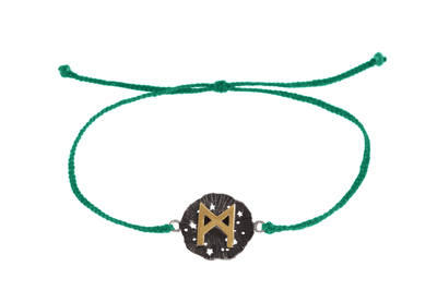 String bracelet with runic medallion amulet Manaz. Gold plated and oxide