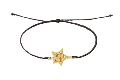 String bracelet with 5-pointed star amulet. Gold plated