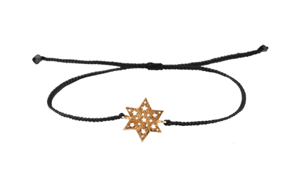 String bracelet with 6-pointed star amulet. Gold plated