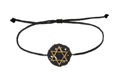 String bracelet with David star medallion amulet. Gold plated and oxide