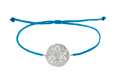 String bracelet with David star medallion amulet. Silver