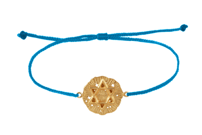 String bracelet with David star medallion amulet. Gold plated