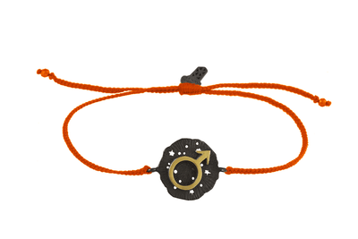 String bracelet with Mars medallion  amulet. Gold plated and oxide