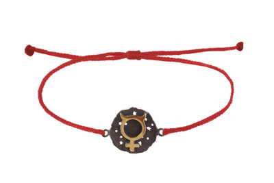 String bracelet with Mercury medallion amulet. Gold plated and oxide